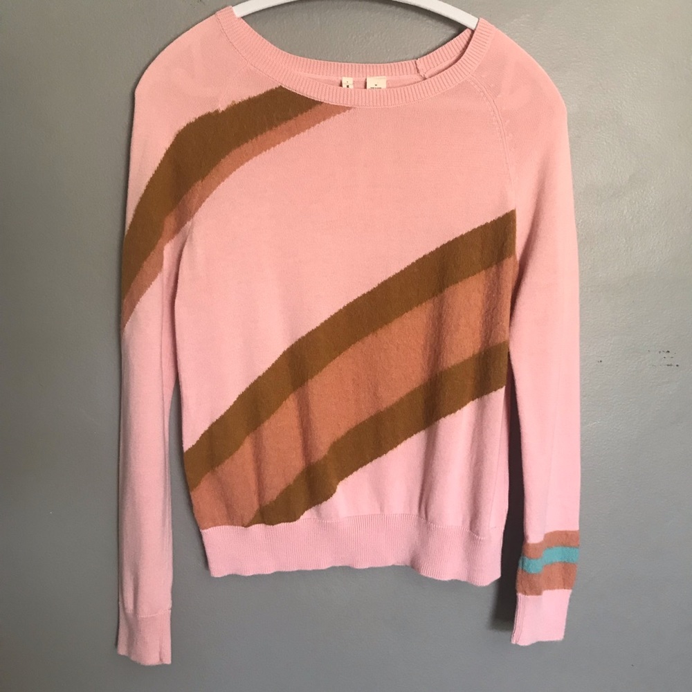 Anthropologie Moth Retro pink stripe sweater